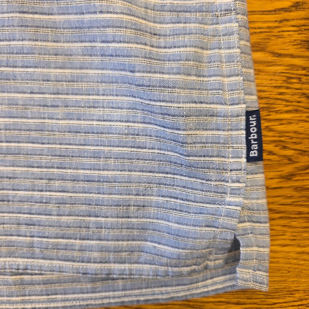 Barbour Men's 2XL Blue Striped Short Sleeve Button Down Shirt Regular Fit - Picture 3 of 16